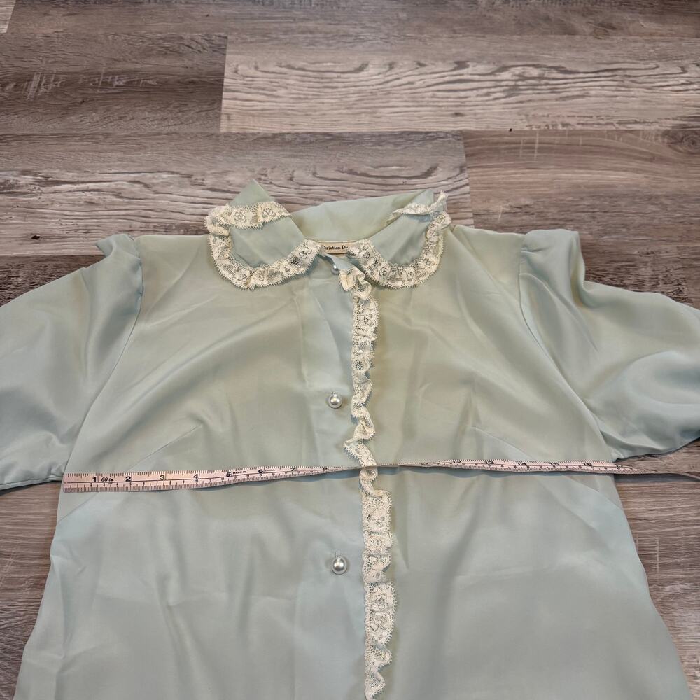 Vintage Christian Dior Mint Chiffon Lace Blouse Coquette Romantic Small - Picture 9 of 10